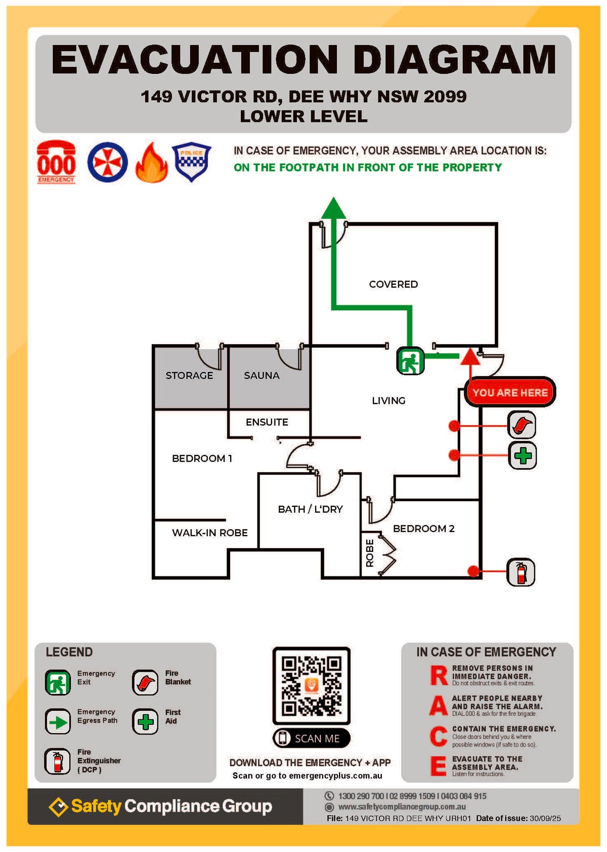 STRA evacuation diagram in corner frame